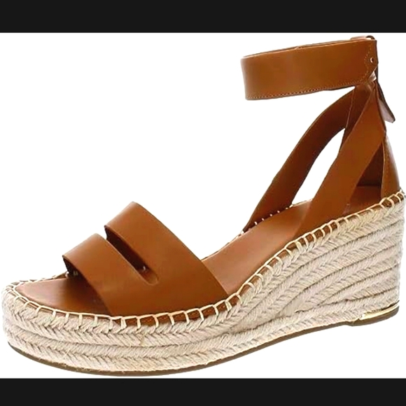 NWT Franco Sarto Callia Genuine Leather Espadrille Wedges in Caramel - Picture 2 of 5